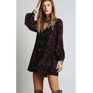 Free People Lucky Loosey Floral Goth Long Sleeve Mini Dress